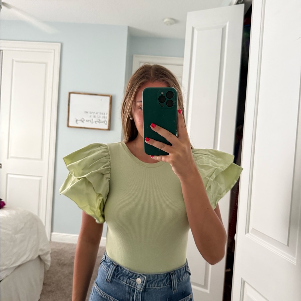 Zara Green Ruffle Sleeve Bodysuit